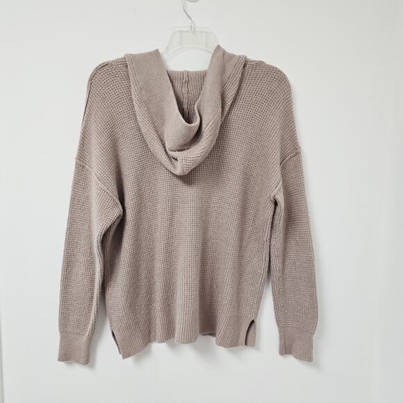 Aerie Sweater X-Small Womens Thermal Hooded Cozy Up Pullover Gray Waffle Stretch - Picture 3 of 12